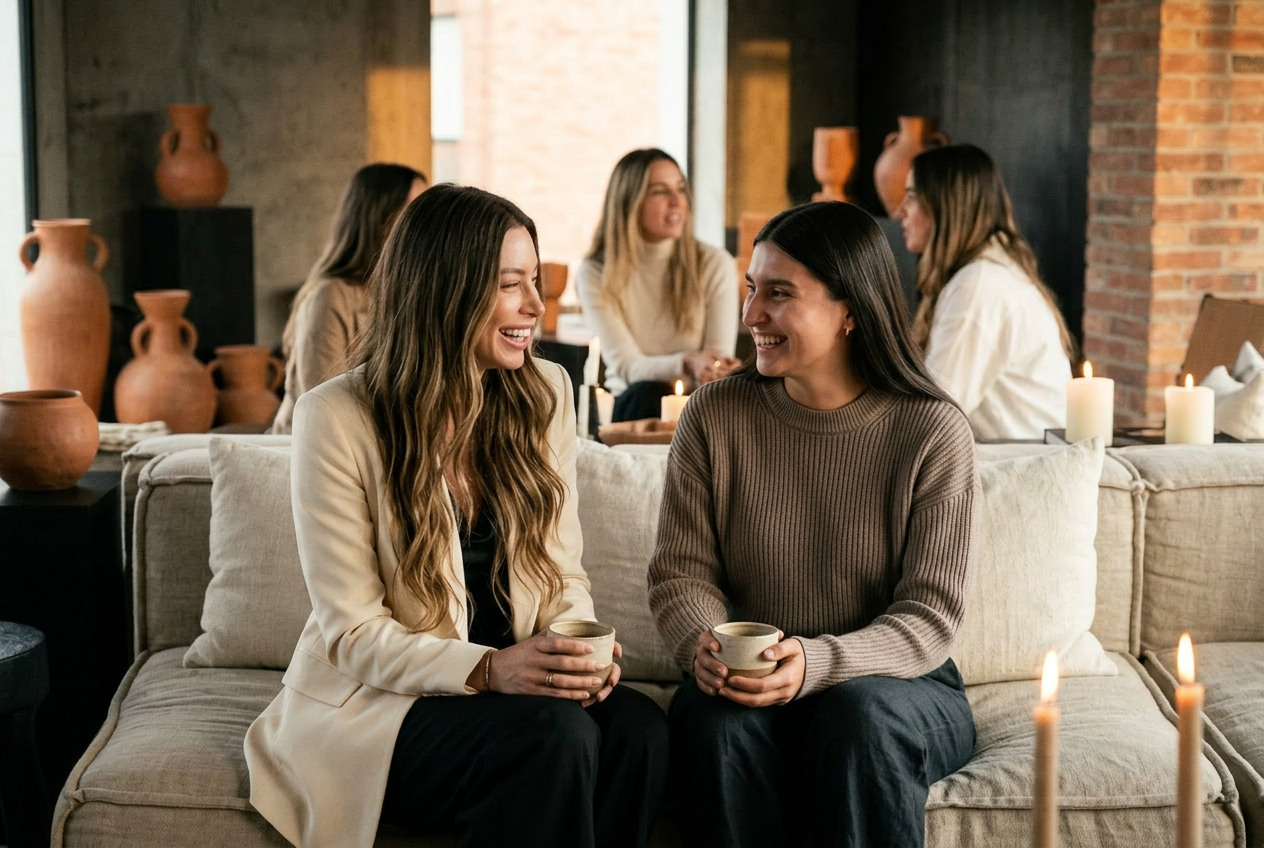 Paula and Camilla hosting an intimate Colombiana circle in Bogotá